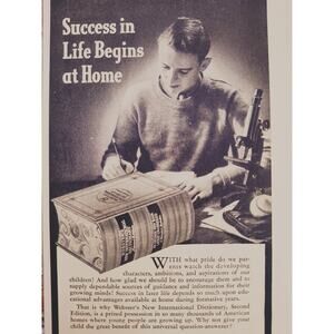 1940 Websters New Int'l Dictionary Success in‎ Life Begins at Home Vtg Print Ad